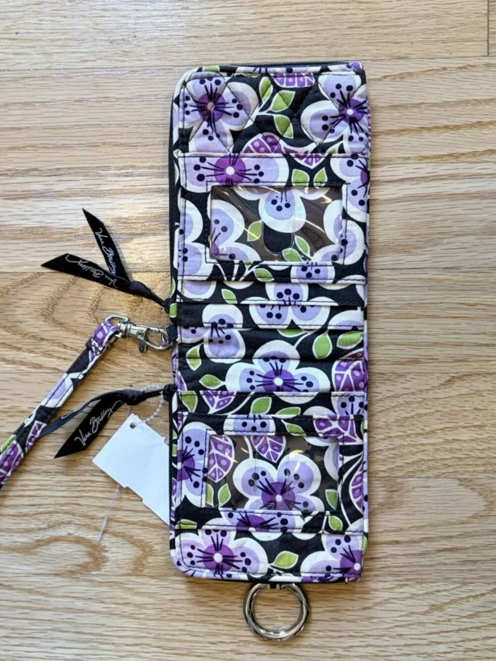 Vera Bradley Retired Plum Petals Double ID Wristlet Bifold Wallet NWT